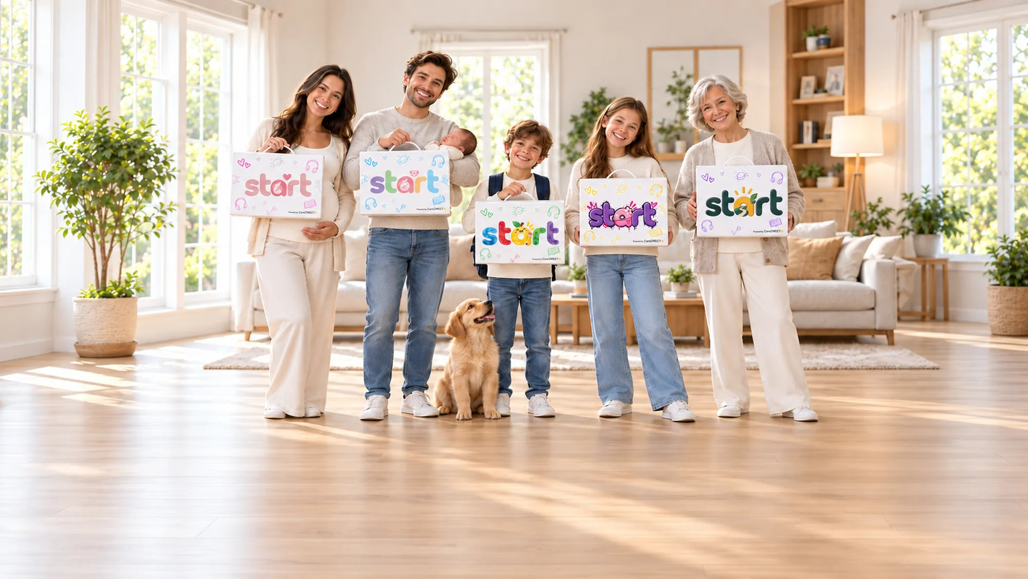 Five people at different life stages holding their START kits